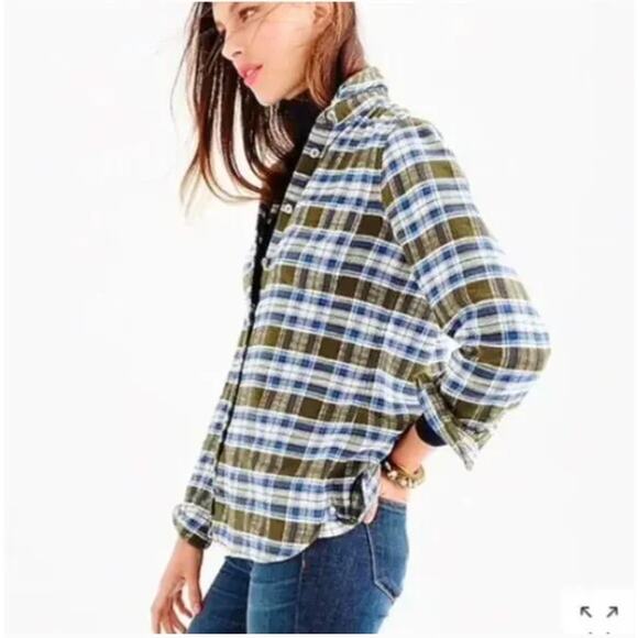 J. Crew Flannel Boy Shirt in Misty Forest Plaid Size 10 - Picture 1 of 7